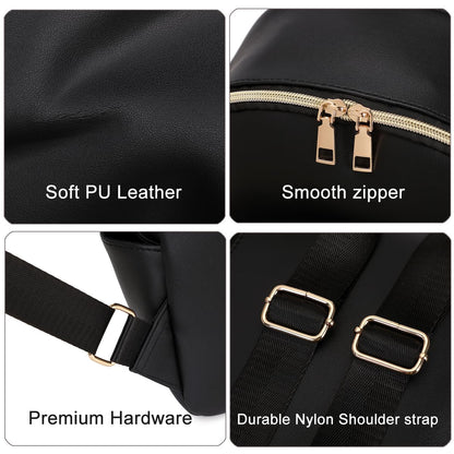 JIANLINST Mini Backpack Purse for Women PU Leather Small Backpack Fashion Multi Pockets Casual Daypacks Ladies Travel Shoulder Bags Black