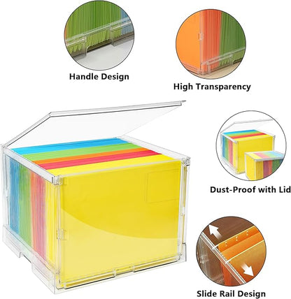 MUKAI File Organizer Box with Lid, Collapsible File Folder Organizer with Slide, Hanging File Folder Box, for Office Document Storage with Desktop organizer (3)