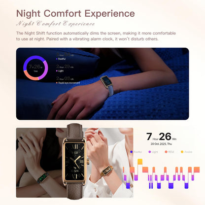 Amoled Laies Smart Watch for Women Smartwatch with Leather Strap Heart Rate Stress Sleep Monitor 12 Sports Modes Fitness Tracker Watch Notifications Music & Camera Control Waterproof iOS Android