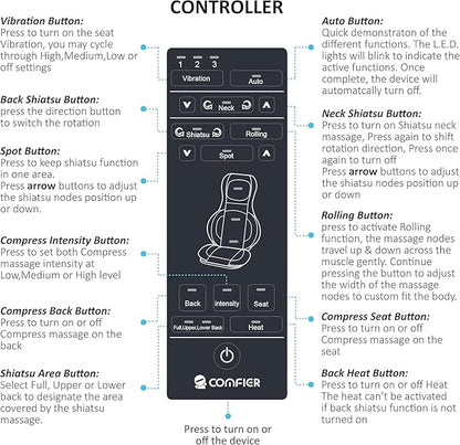 COMFIER Massager Chair with Heat, Shiatsu Neck Back Massager Portable with Compress & Rolling,Massage Chair Pad for Neck & Back,for Dad Mom Women Men
