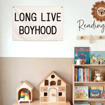 Long Live Boyhood-Nursery Decor-Hanging Rectangular Banner Flag Poster Wall Decor Present for Kids Boy Baby-Babyroom Playroom Boyroom Door Decoration-Christmas Gift-28.5"L×20"W