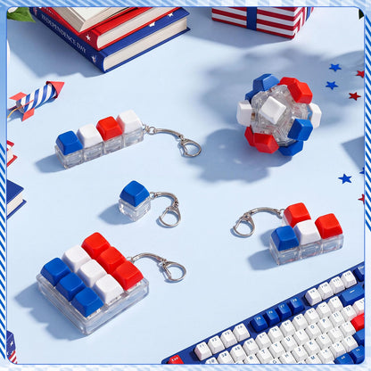 Halloscume 5 Pcs 4th of July Keyboard Fidget Clicker Keychain in 5 Styles Red White Blue Cube Mechanical Key Button Clicker Stress Relief Gift for Memorial Day 250th Anniversary Office Home