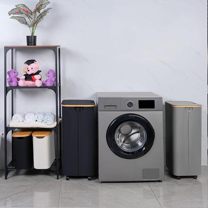 Laundry Basket with Wheels, 110L Black Clothes Hamper for Laundry, Laundry Hamper with Lid and Inner Bag, for Laundry Room, Bedroom, Dormitory Storage,Black