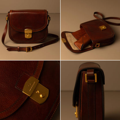 Time Resistance Leather Crossbody Bag – Saddle Bag with Magnetic Closure - Leather Messenger Bag for Women (Brown)