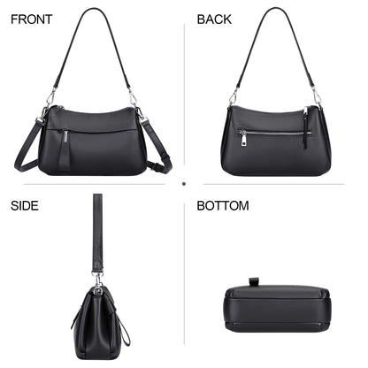 Over Earth Genuine Leather Handbags for Women Crossbody Purse Ladies Small Hobo Shoulder Bag(O111-2E Black)