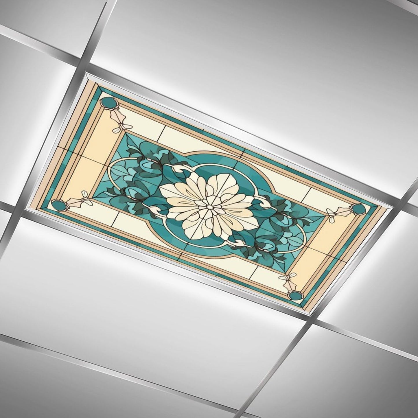 ouyilazl 2 Pack Stained Glass Fluorescent Light Covers, Magnetic Ceiling Light Diffuser, Glare Reduction Light Filter, Easy Install Magnetic Light Cover for Classroom Office Home School, 4x2 Ft
