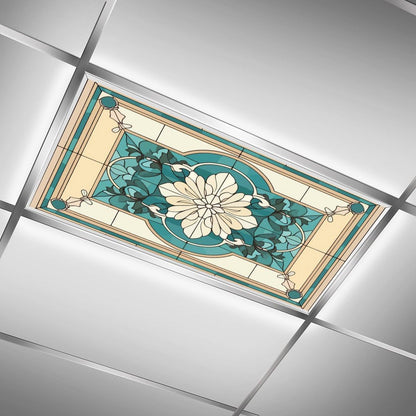 ouyilazl 2 Pack Stained Glass Fluorescent Light Covers, Magnetic Ceiling Light Diffuser, Glare Reduction Light Filter, Easy Install Magnetic Light Cover for Classroom Office Home School, 4x2 Ft