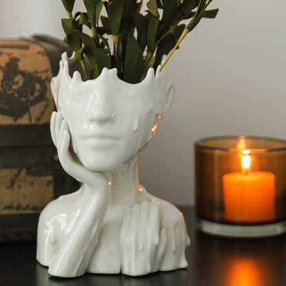 COTYNI Face Planters Pots Head Planter, Succulent Planters for Indoor Outdoor Plants, Boho Lady Face Flower Pots with Drainage Hole, White Ceramic pots for Plants, Large Plant Pots Gift