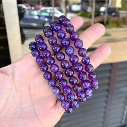 Adabele Real Natural Grade A Purple Amethyst Bracelet 7.5 inch Stretch Gemstone Beaded Bracelet Chakra Healing Crystal Stone Jewelry Women Mom Gift (Unisex) GB8-B7