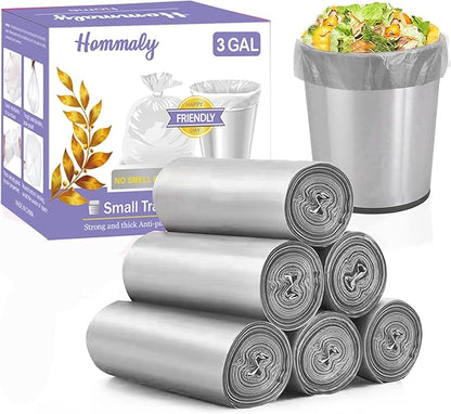 3 Gallon 180pcs Small Grey Trash Bags Plastic Strong Grey Garbage Bags