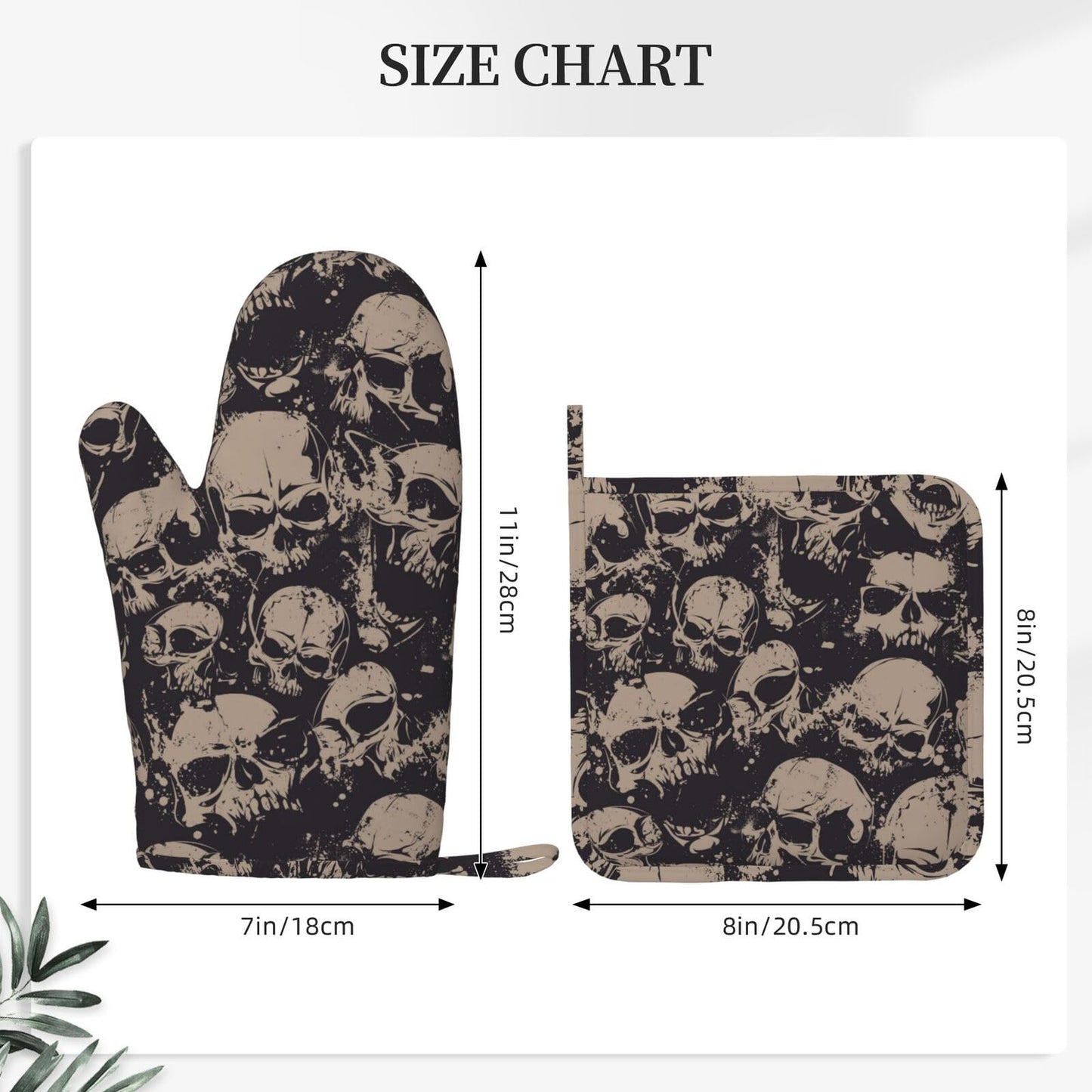 Grunge Horror Scary Skull Oven Mitts and Pot Holders Set of 4 Silicone Heat Resistant Oven Mitten Potholders Non Slip Gloves Kitchen Decor for BBQ Cooking Grilling Baking