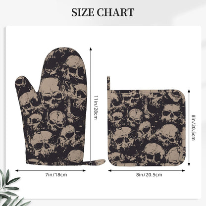 Grunge Horror Scary Skull Oven Mitts and Pot Holders Set of 4 Silicone Heat Resistant Oven Mitten Potholders Non Slip Gloves Kitchen Decor for BBQ Cooking Grilling Baking