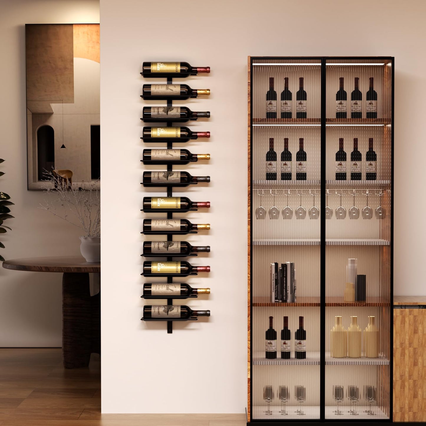 B4Life Wine Rack and Holder Wall Mounted 12 Bottles, Metal Hanging Mount Racks for Wall, Liquor, Champagne for Bottles Storage Home Bar, Cellar and Kitchen, Dining Room (Black, 12 Bottle)