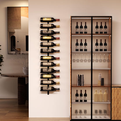 B4Life Wine Rack and Holder Wall Mounted 12 Bottles, Metal Hanging Mount Racks for Wall, Liquor, Champagne for Bottles Storage Home Bar, Cellar and Kitchen, Dining Room (Black, 12 Bottle)