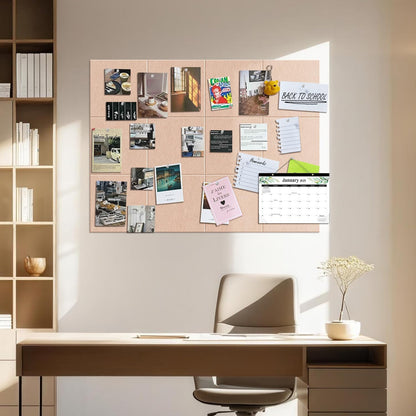 TSJOFFICE Large Cork Board for Wall - 48" x 36" Bulletin Board with 50 Pushpins for Office Decor, Pin Board 12 Pack Felt Wall Tiles with Safe Removable Adhesive Tabs, Corkboard for Home - Cinnamon