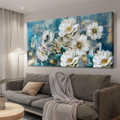 Arjun Tree Wall Art Canvas for Living Room Blue Tree of Life Nature Teal Abstract Textured Painting Picture Modern Panoramic Landscape Artwork Framed Bedroom Home Office Decor, Large Size 40"x20"