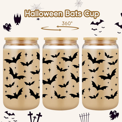 Fairy's Gift Halloween Bats Cup, Halloween Spooky Gifts, Bat Lovers Gothic Glass Cup, Cute 16 oz Iced Coffee Glass Tumbler, Boo Basket Stuffers, Goth Girl Party Stuff, Gothic Spooky Gifts for Women
