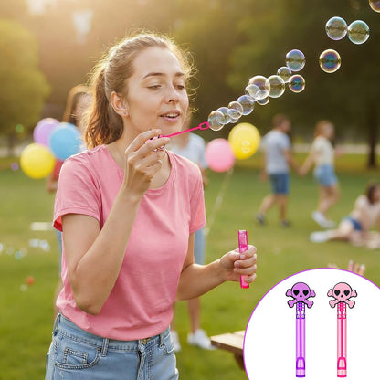 RoundFunny 24 Pcs Skull Mini Bubble Wands Skeleton Theme Party Supplies Favors Decorations Kawaii Cartoon Pink Purple Bubbles Sticks Wands for Birthday Party Goodie Gift Bag Outdoor Activity