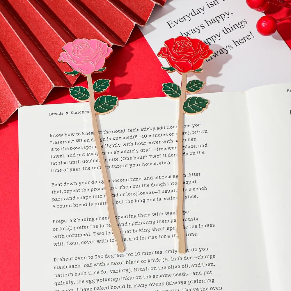 Rose Metal Bookmark Gift - an Elegant Floral Bookmark, a Durable and Stylish Reading Accessory. A Graceful Gift for Readers and Teachers, Perfect for Valentine's Day, Mother's Day (Rose 4pcs)