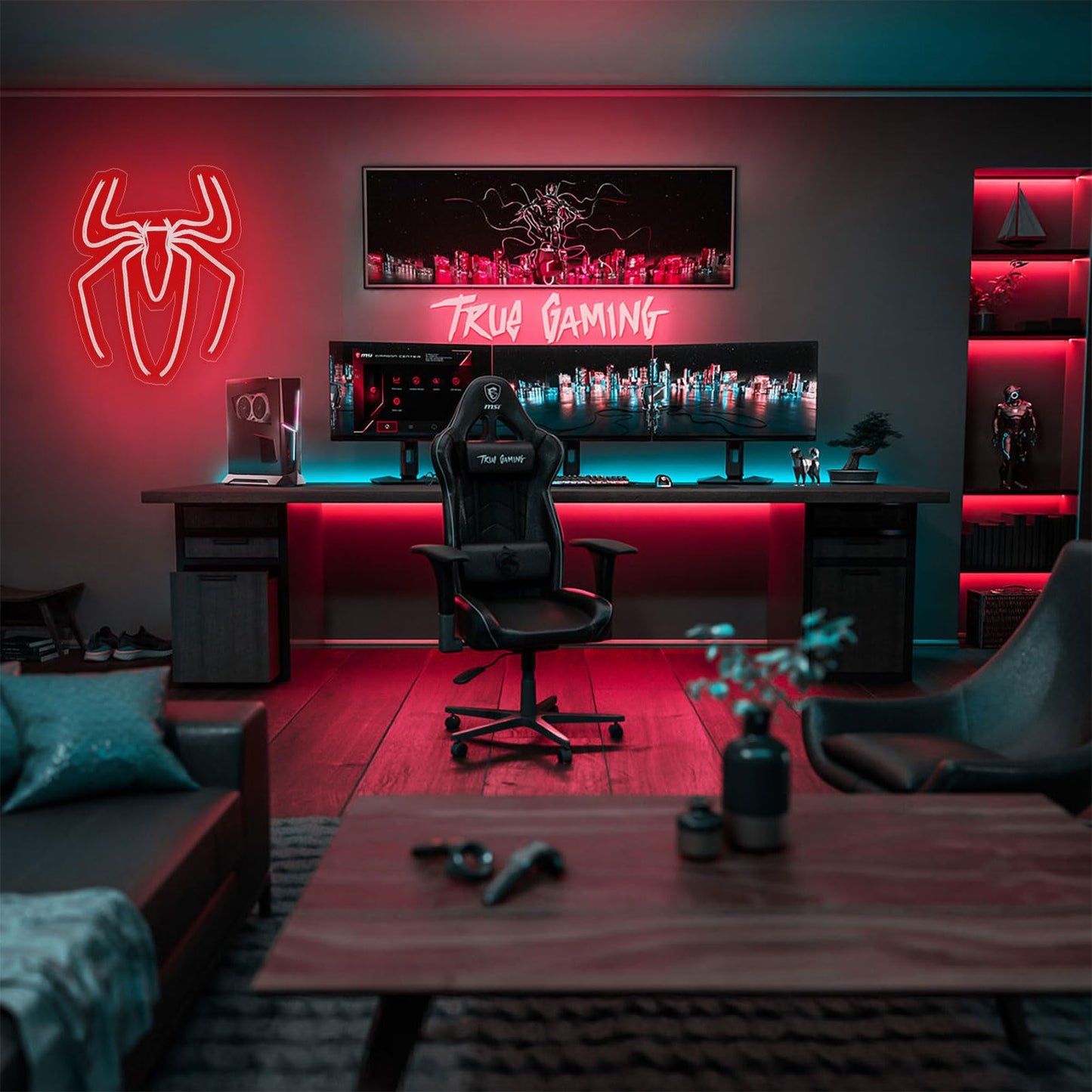 Spider Anime Room Decor Neon Sign - 9 Brightness Adjustments USB Powered Cute Spider Lamp for Boys Bedroom Wall Night Light, Happy Birthday Gift for Kids, Halloween Decoration (Red)