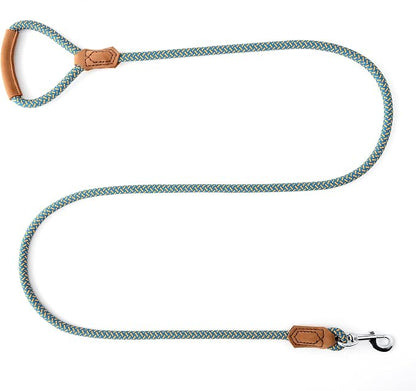 Mile High Life Leather Dog Leash, Heavy Duty Strong Genuine Leather Handle Rope Leash Soft and Comfortable for Small Medium Large Dogs (Peacock Blue, 48 Inch)