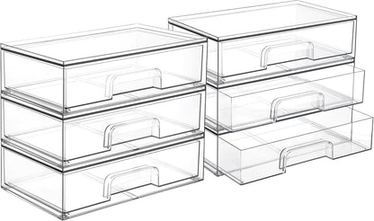 Vtopmart 12.1''W Clear Stackable Storage Drawers,6 Pack Acrylic Plastic Organizers Bins for Makeup Palettes, Cosmetics, and Beauty Supplies,Ideal for Vanity, Bathroom,Cabinet,Desk Organization