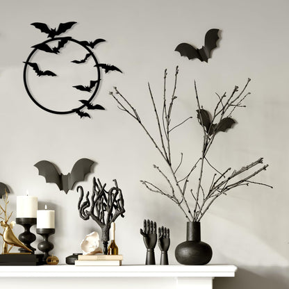 YATEASLU Halloween Bats Metal Wall Art – Moon and Bat Design – Indoor & Outdoor Decoration for Home, Kitchen