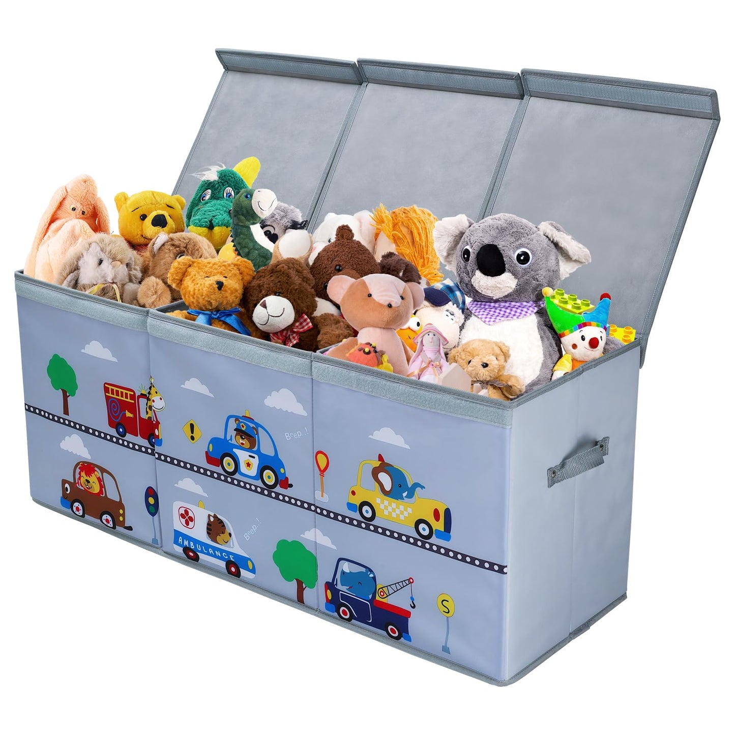 decalsweet Toy Box Chest for Kids, Collapsible Oxford Toy Storage Box with Handles for Boys, Extra Large Sturdy Waterproof Toy Organiser for Bedroom Playroom, 37.7×12.5×15.7 Inch (Animal Cars)