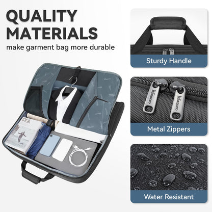 Garment Bags for Travel, Carry On Garment Bag for Business Trips with Shoulder Strap, Mancro Waterproof Foldable Luggage Hanging Suit Bags Gift for Men Women, 2 in 1 Suitcase for Coats, Suits (Black)