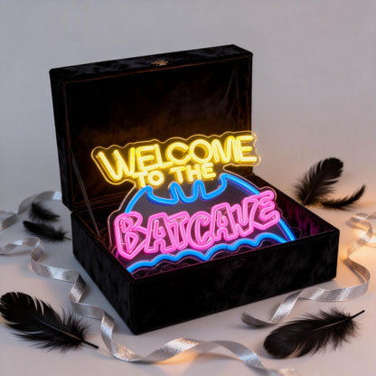 Bat Cave Neon Sign for Wall Decor - Dimmable LED Neon Light for Man Cave, Gamer Room, Bedroom, Dorm - Cool Hero Inspired Wall Art & Gift - 16.5 x 11 Inches, USB Powered
