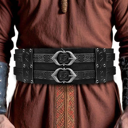 SUMGOGO Retro Waist Belt Medieval Viking Leather Waist Armor Knight Wide Corset Belt Renaissance Halloween Cosplay Costume (Black)