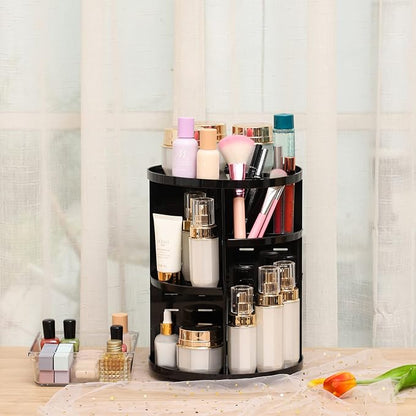 Cq acrylic Rotating Makeup Organizer for Vanity,Adjustable Spinning Organizer and Make up Organizers for Counter,Lazy Susan Bathroom Organizer for Beauty Product,Skin Care,Perfume Organizer,Black