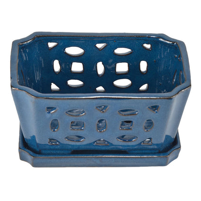 W&W Orchid Pot with Holes and Saucer for Repotting, Blue, 9.7 Inch