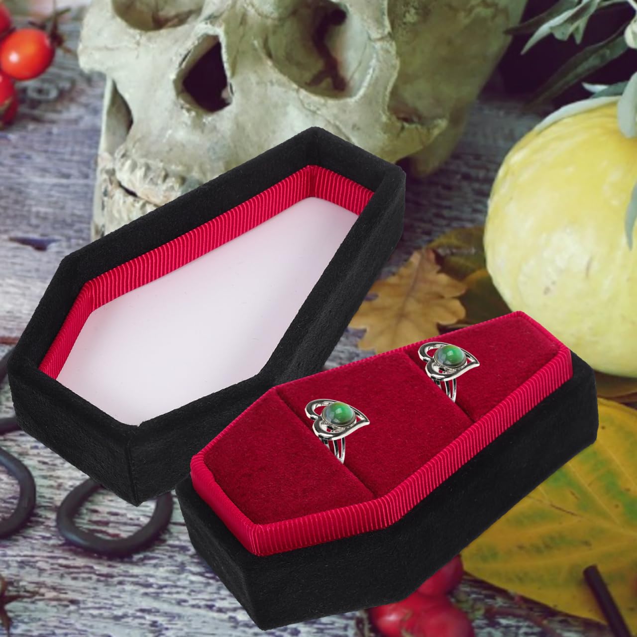 KICHOUSE Coffin Ring Box Gothic Ring Box Jewelry Storage for Rings Halloween Jewelry for Wedding Proposal Portable Travel Case 3.62 X 2.12 X 1.69 in