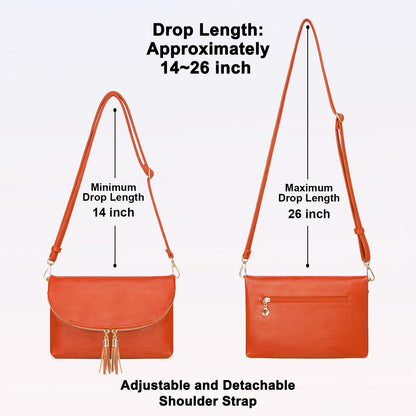 Solene Womens Envelop Clutch Purse Multi Compartments, 6 Card Slot Inside, Crossbody Bag With Tassels (WU075-Burnt Orange)