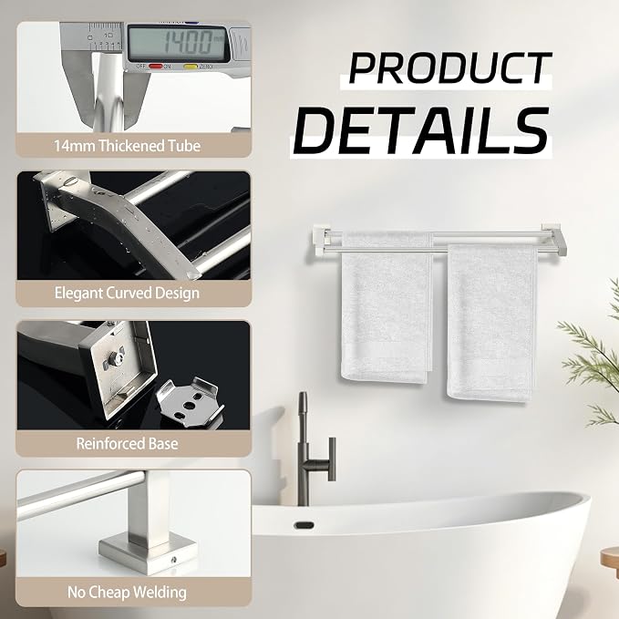 Alise Double Towel Bar, 32 Inch Towel Rack for Bathroom Wall Mounted, SUS304 Stainless Steel Bathroom Towel Holder Joining Process Towel Rail for Bathroom, Brushed Nickel