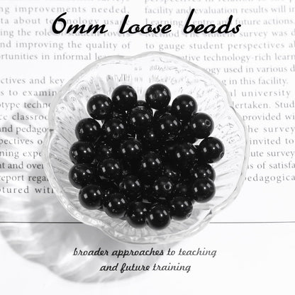 6mm Natural Gemstone Round Black Tourmaline Loose Beads for Jewelry Making Bracelets Necklace Earrings Art Craft (60-62pcs/strand)