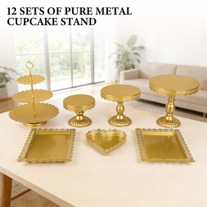 Jaevorite 12 Set of Gold Cake Stand, Metal Gold Cupcake Stand and Bases para Postres de Mesa, Elegant Gold Dessert Stands for Party and Wedding, Easy to Clean Desert Table Display Set
