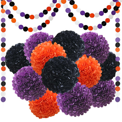 Halloween Decorations Party Black Purple Orange Tissue Paper Pom Poms Polka Dot Garlands for Halloween Baby Shower Classroom 18 pcs