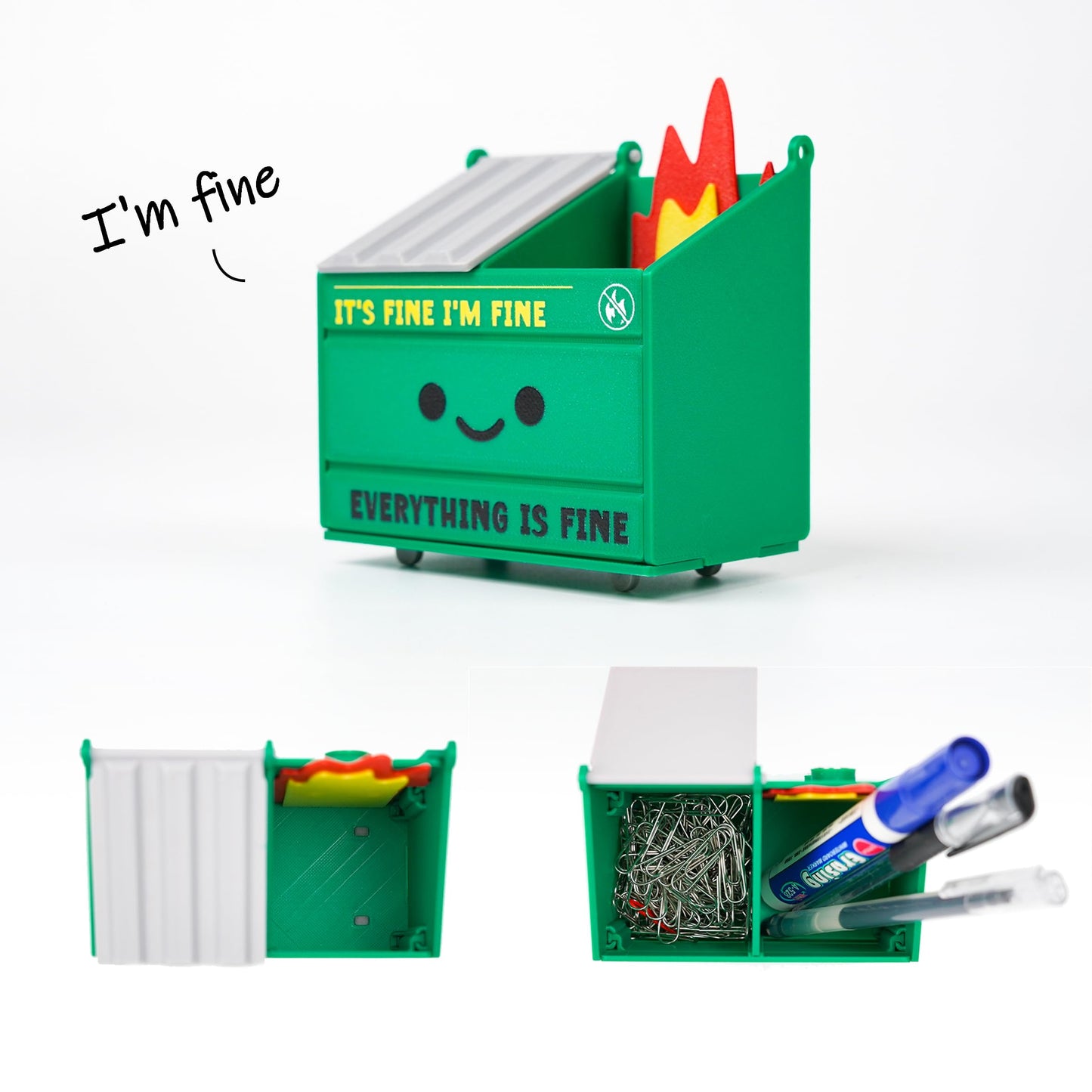 Tian Zhun Dumpster Fire Pencil Holder Funny Magnetic Pen Holder Strong Magnets to Store Marker Pencil Organizer for Refrigerator Whiteboard Locker Home Office or Hospital