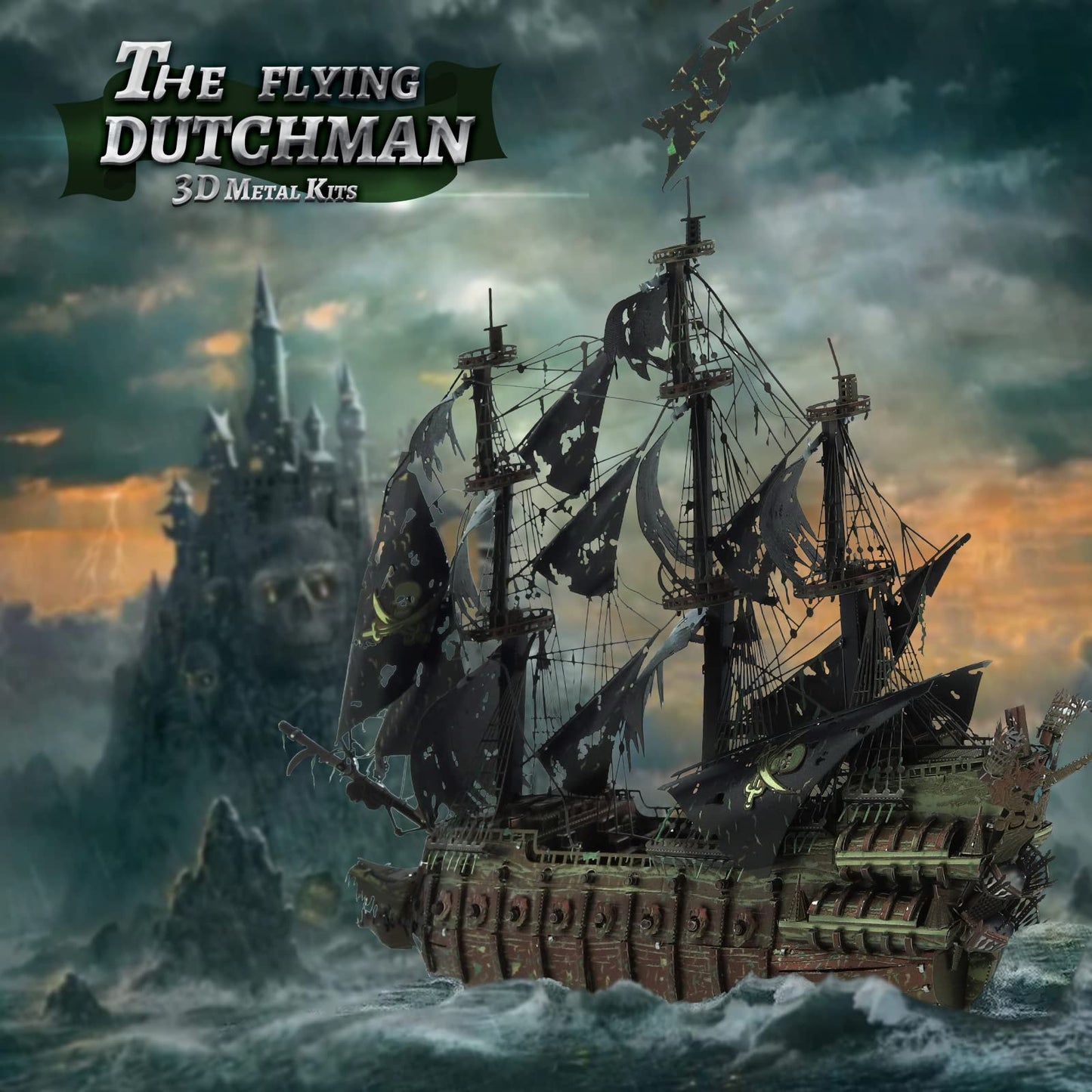 Piececool 3D Puzzles with DIY Tool Sets, Flying Dutchman Pirate Ship Model Building Kits, Difficult 3D Metal Puzzles for Adults, Great Christmas Birthday Gifts