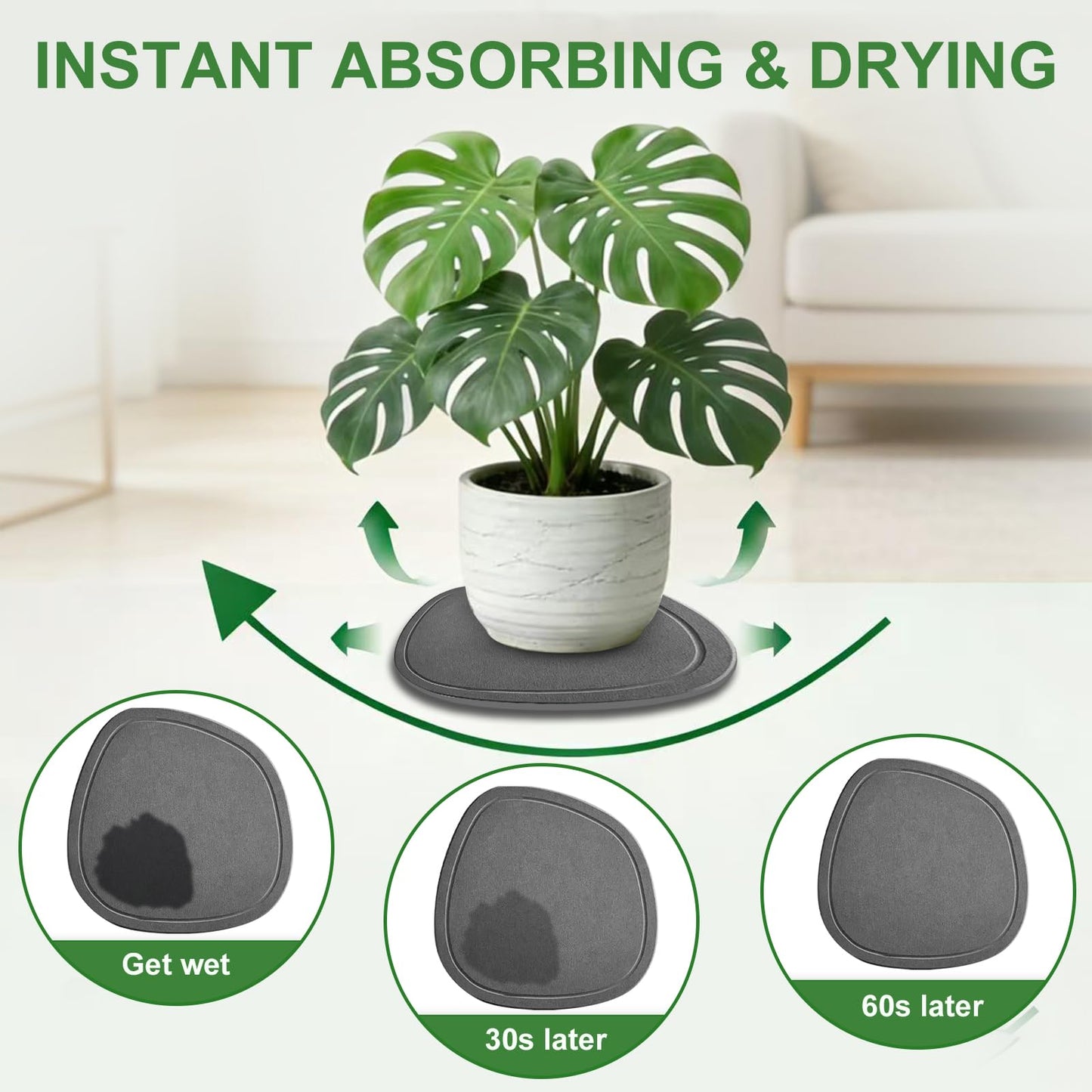 Plant Saucers for Indoors, 2 Pack 7 12 Inch Instantly Dry Diatomite Plant Drip Water Catcher Trays for Pots, Diatomaceous Earth Planter Drainage Saucers Plates to Catch Water for Flower and Plant Pot