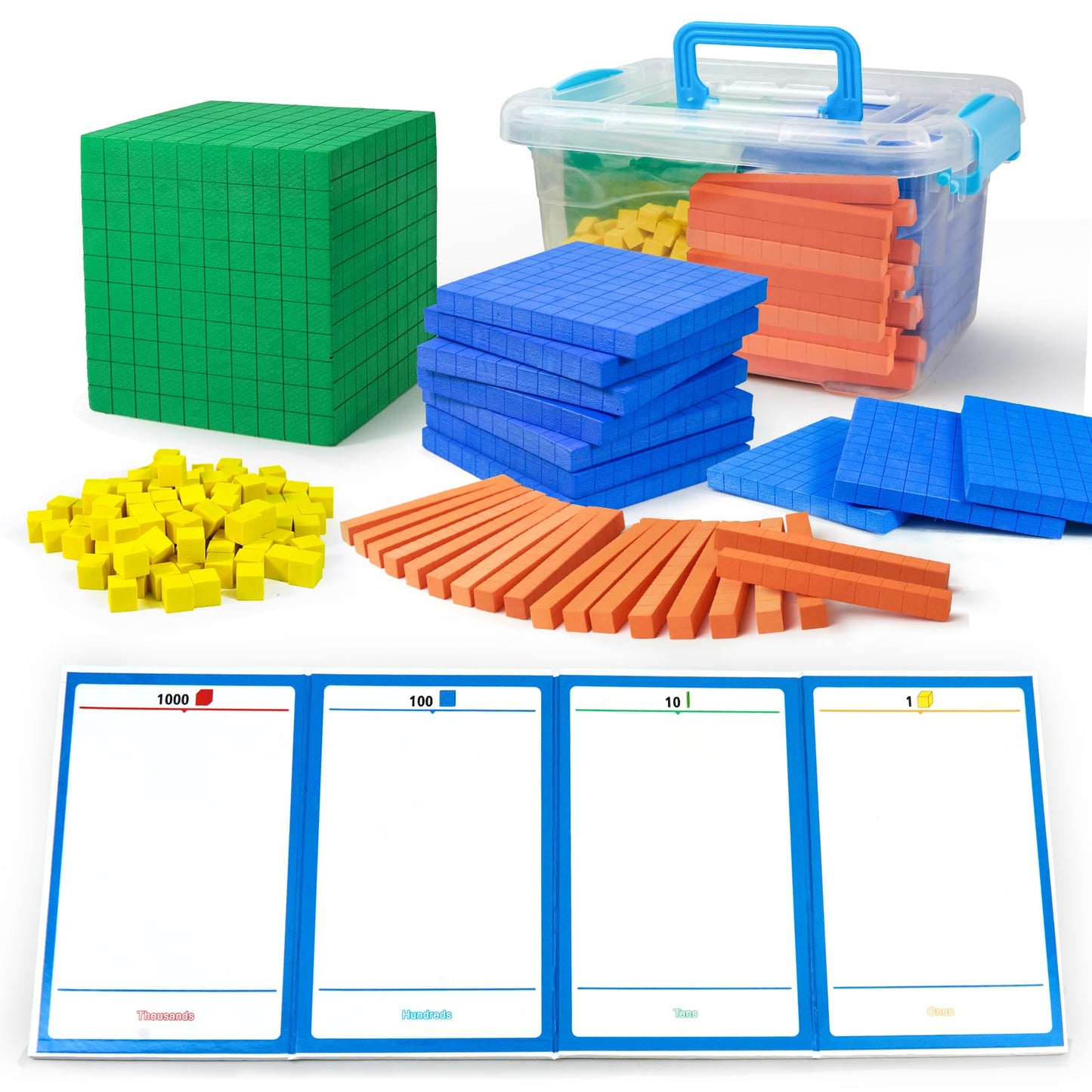 Stochastic Box Foam Base Ten Blocks for Place Value, Early Counting, Manipulatives, Counters, Cubes - Kids Math Learning Tool