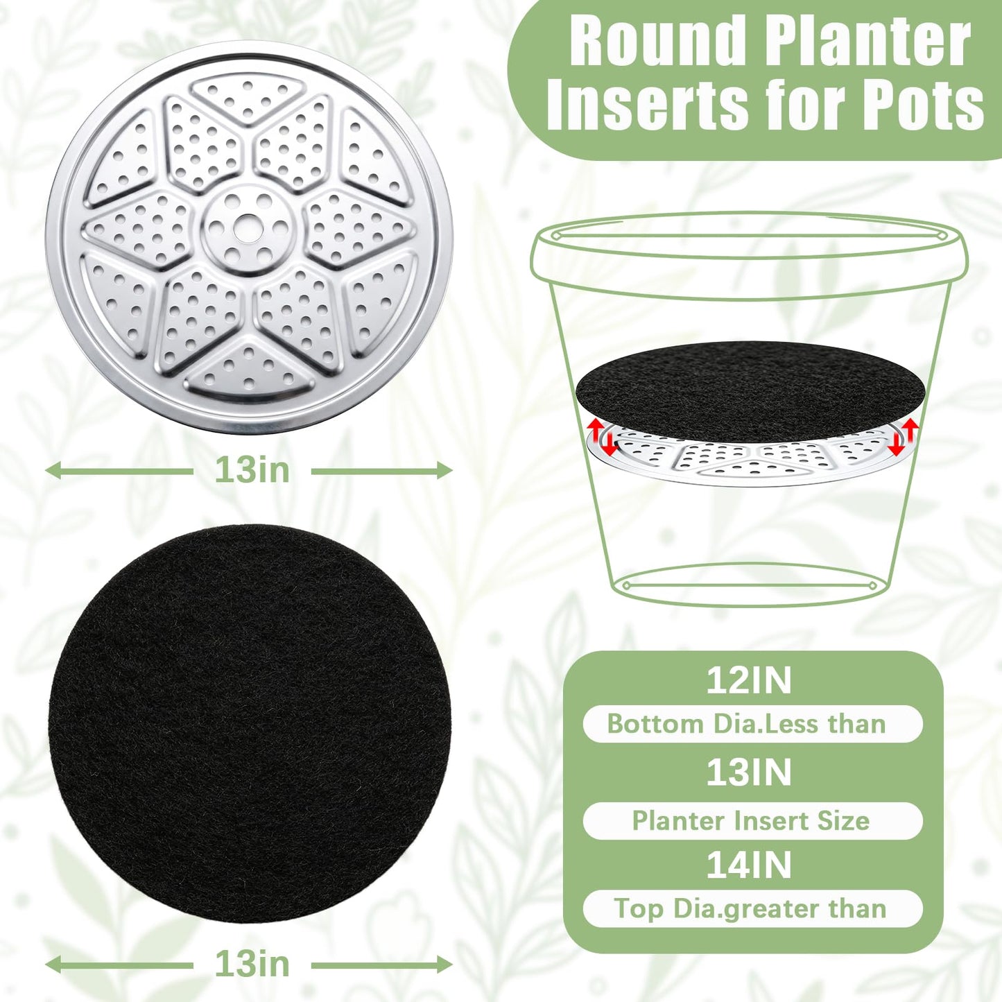 luperasol 8PCS Planter Inserts for Large Pots, 13" Reusable Round Planter Inserts for Large Tall Pots and Liner with Drainage Holes for Place Inside Planters Use Less Potting Soil