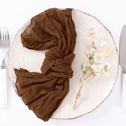 DeZerlor 50 Pack Brown Cheesecloth Napkins Tan Summer Cloth Napkins Set of 50 Dinner Napkins Bulk 21x21 Inches for Wedding Bridal Shower Baby Shower Parties