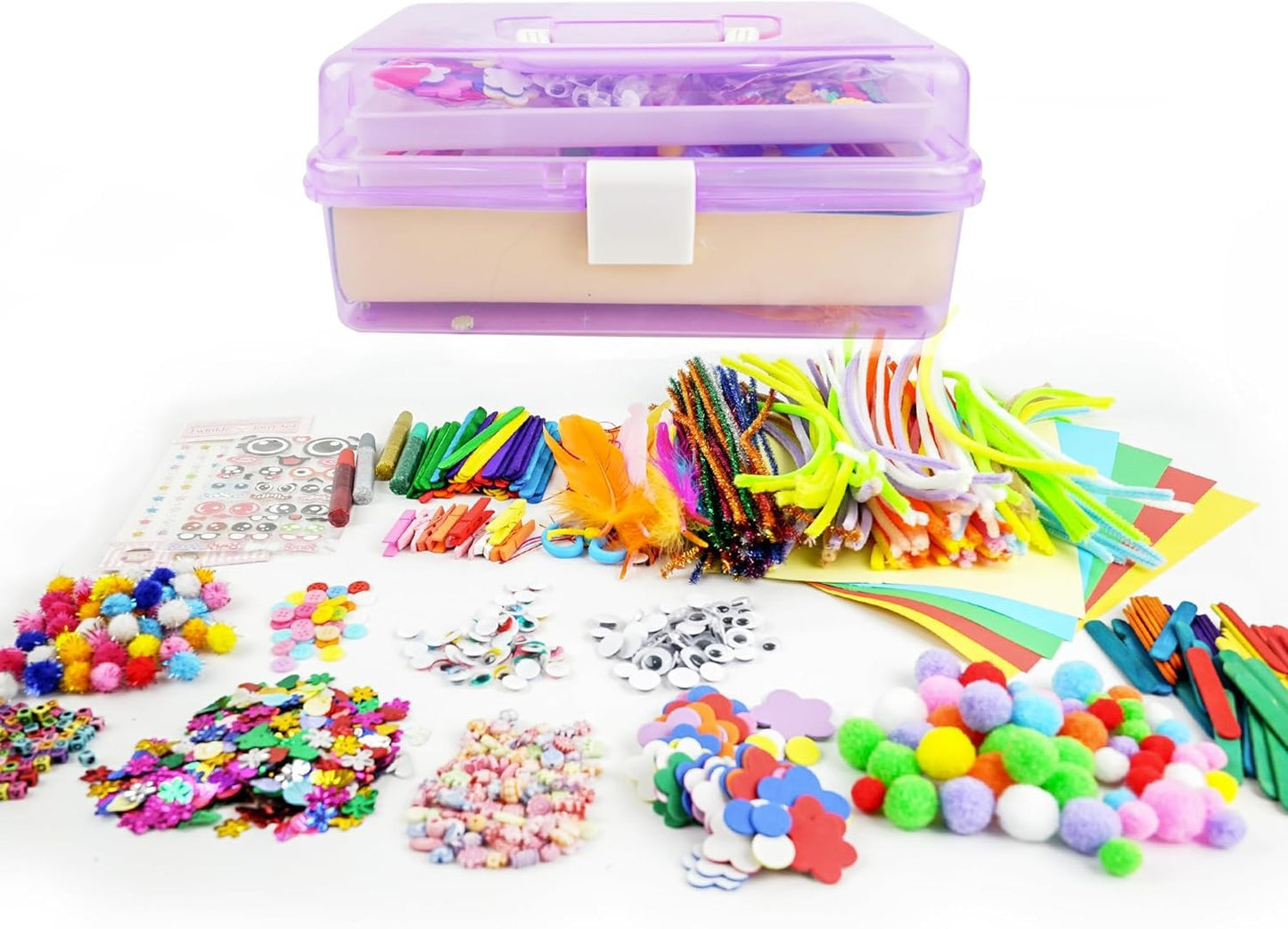 SMILESSKIDDO Arts Craft Supplies for Kids - 1000+ PCS Toddler DIY Craft Art Supply Set, Portable 3 Layered Folding Storage Box School Craft Projects - Gifts for Girls Crafts for Girls Ages 4-8 8-12