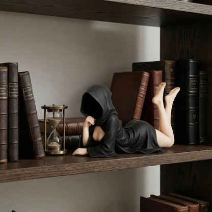 Gothic Witch Resin Ornament, Mysterious and Cute Black Robe Witch Ornament, Halloween & Christmas Home Decor for Bookshelf, Garden & Funy Gift (Lying Down)