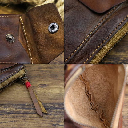 Wugebud 1 Pcs Leather Zipper Coin Purse Wallet With Card Slots, Snap Coin Organizer, Change Holder,Card Case, Leather Zipper Storage Bag for Men & Women