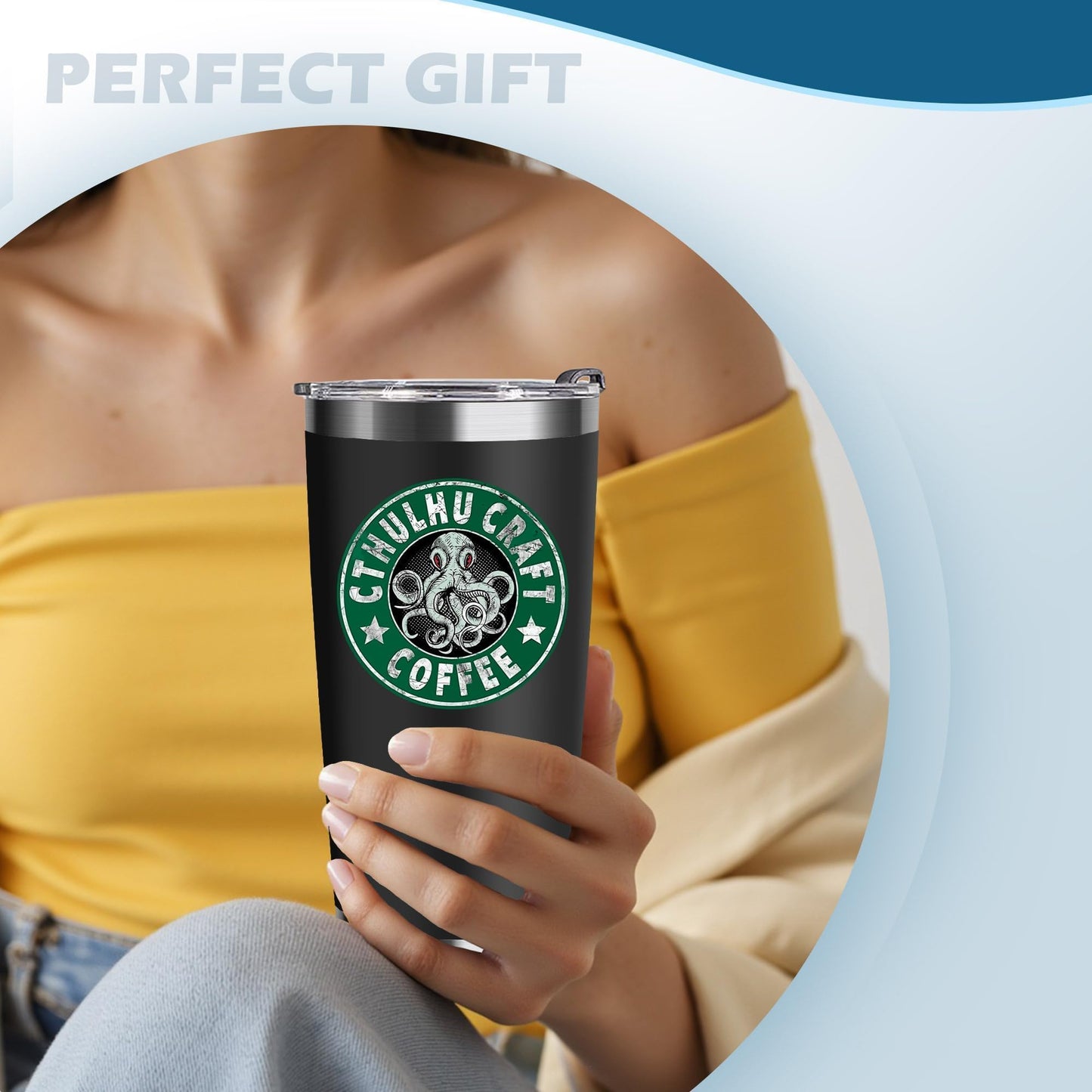 TSLOVER 20 Oz Cthulhu Craft Coffee Stainless Steel Insulated Tumbler,Funny Octopus Travel Coffee Mug for Hot or Iced Drinks,Gothic Horror Cthulhu Gifts for Women Men Friends Fans