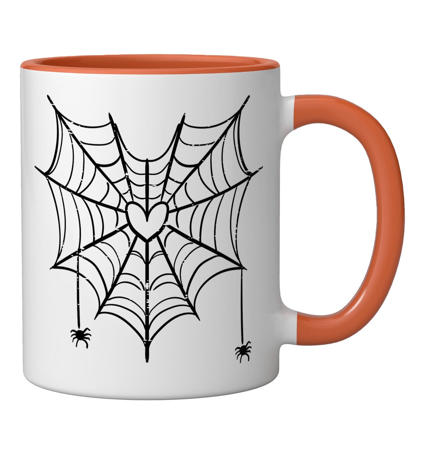 Halloween Spiderweb Heart Costume Men Women Kids Boys Girls Ceramic Mug, Orange/White